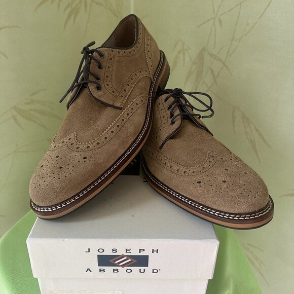 JOSEPH ABBOUD MEN\'S WING TIP SUEDE LEATHER FREDERICK DRESS SHOES:NIB TAN  9M